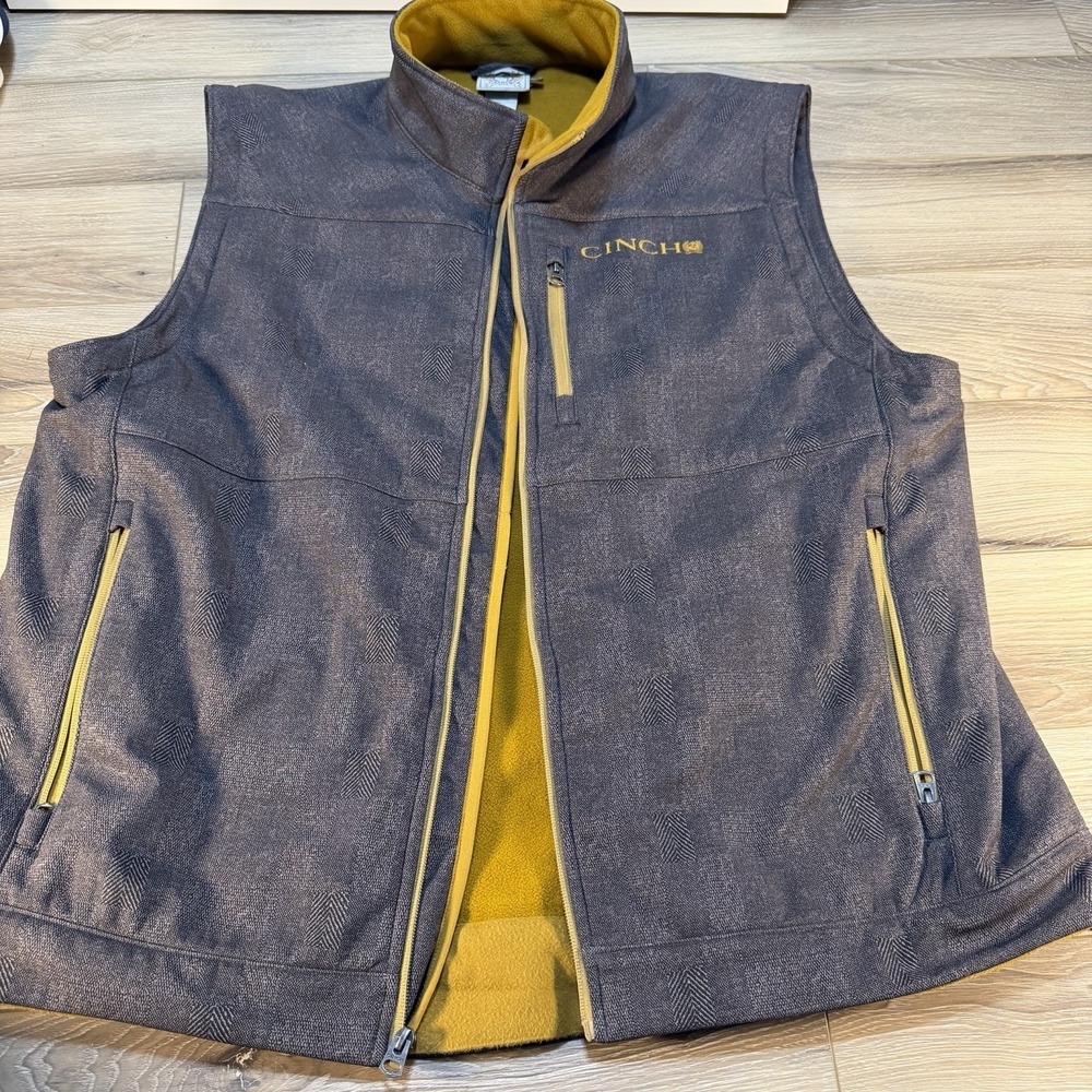 Cinch Men's 2XL Gray Vest Full Zip Stand-Up Collar Fleece Lined
